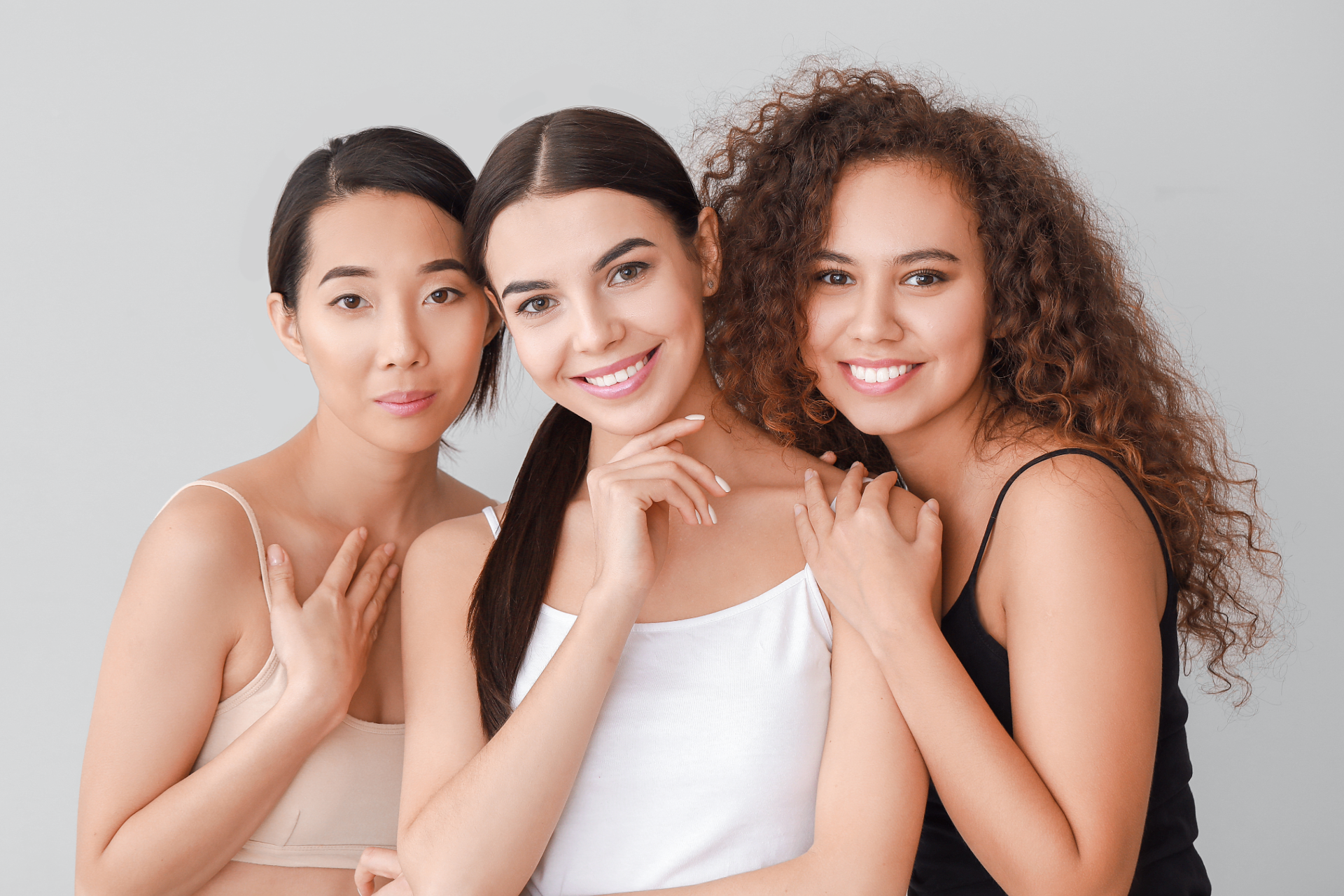 Three women with different skin types representing SQT and SkinPen skin renewal treatments