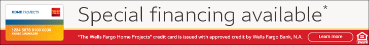Banner ad with “Special financing available” on white and orange background, featuring a credit card icon and bank logo