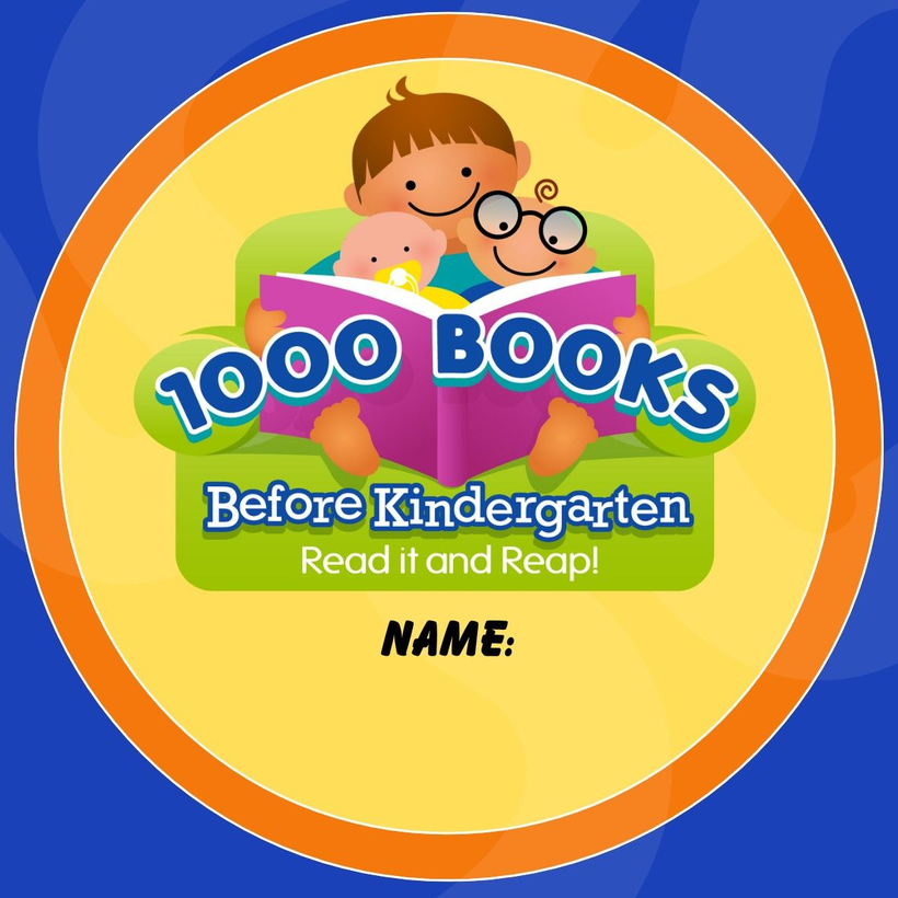 Round logo with kids reading: