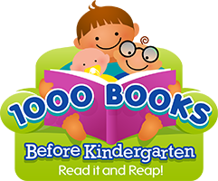 Cartoon children reading a purple book,