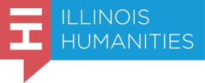 A blue and red logo for illinois humanities