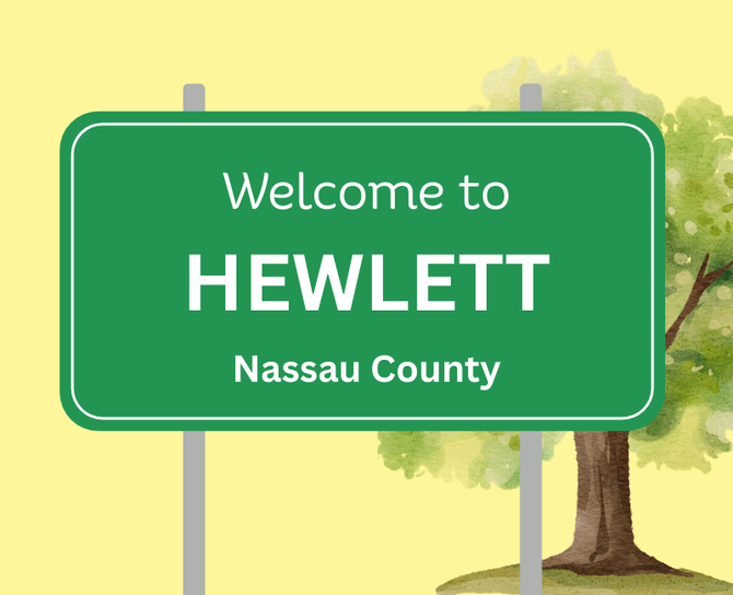 Welcome sign to Hewlett NY