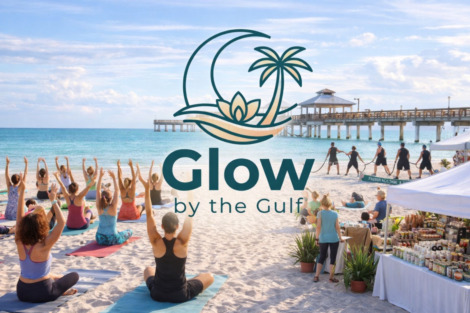 People practicing yoga on the beach at sunrise on Fort Myers Beach
