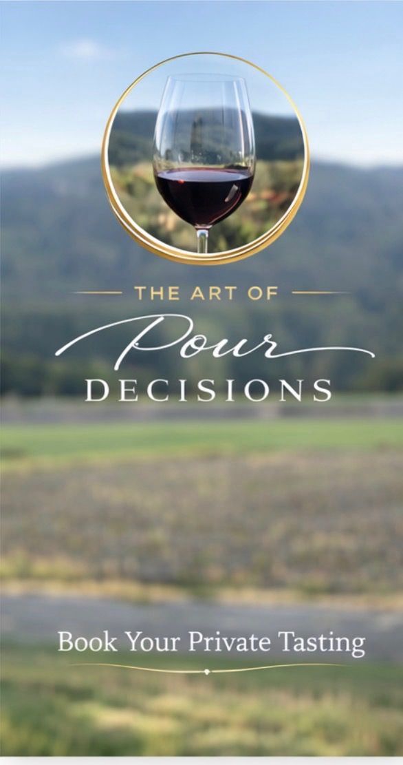 Wine tasting logo with red wine glass and vineyard background