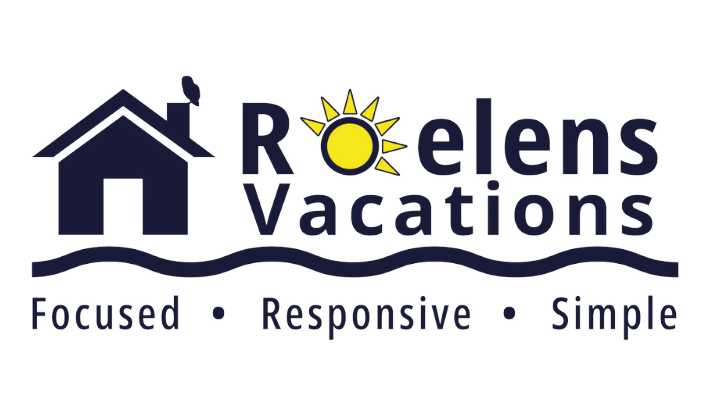 Logo for Roelens Vacations: house, sun, and tagline