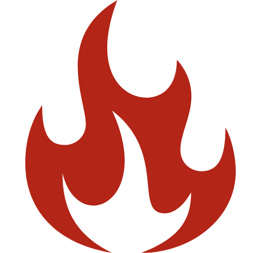 A red fire icon on a white background