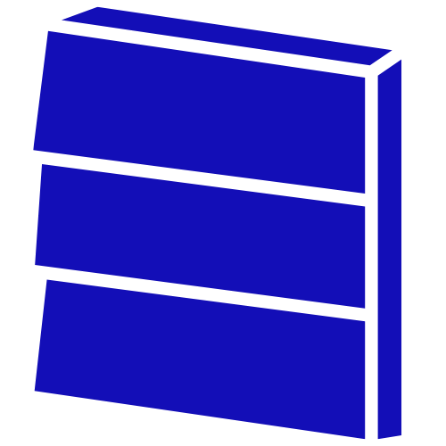 A blue and white icon of a shelf on a white background.