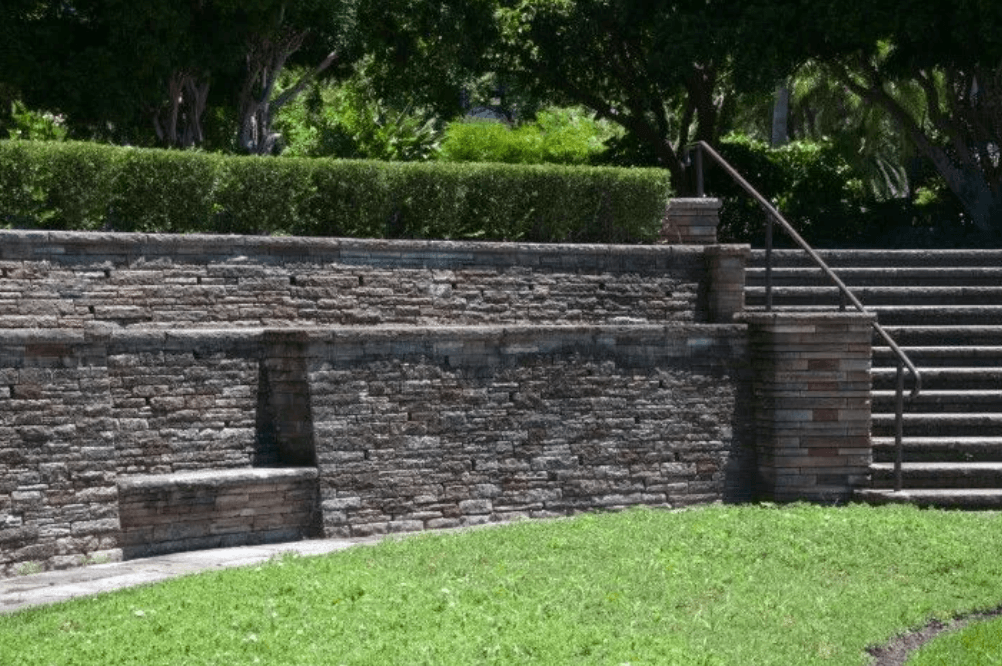 contractor building a hillside retaining wall.