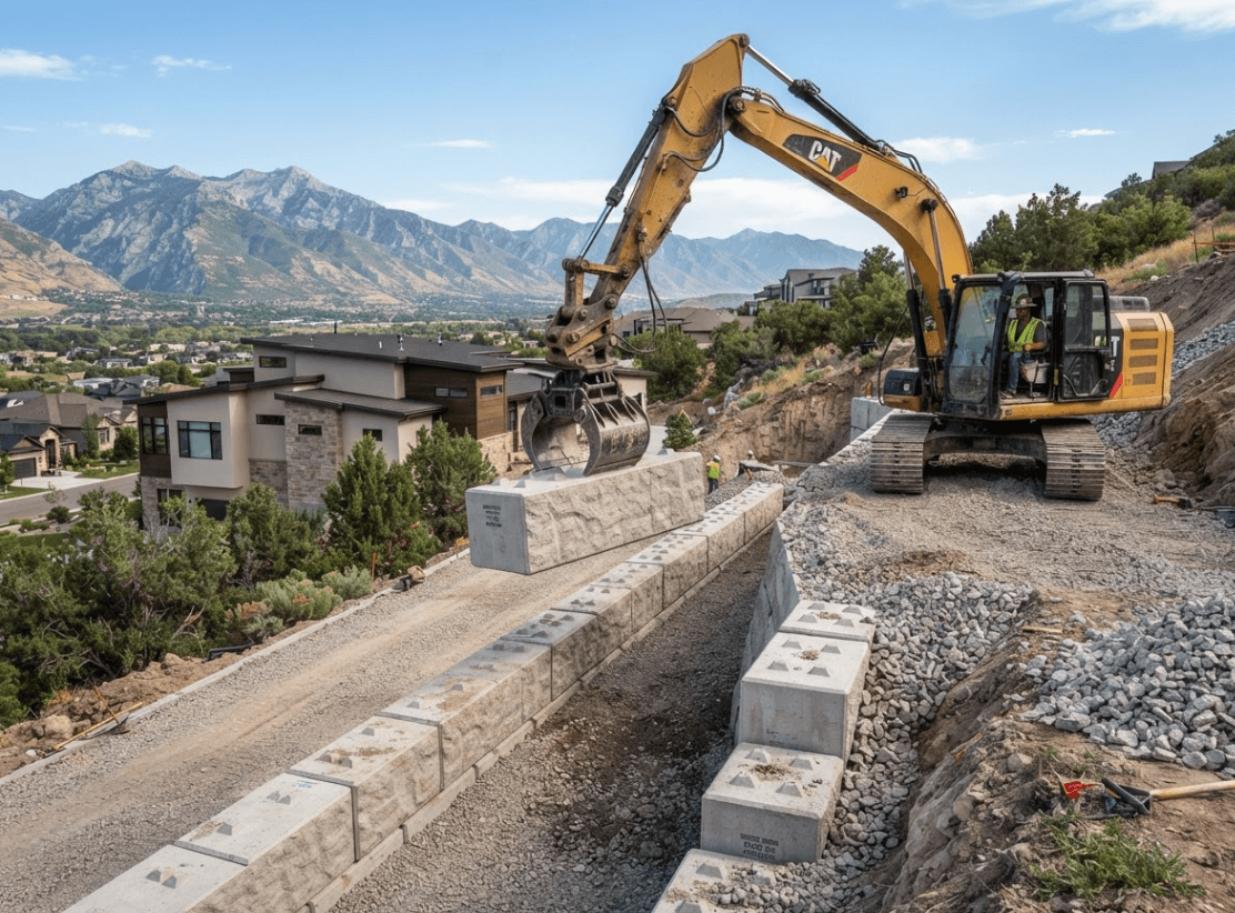 Retaining wall company building a block wall for business in los angeles, California
