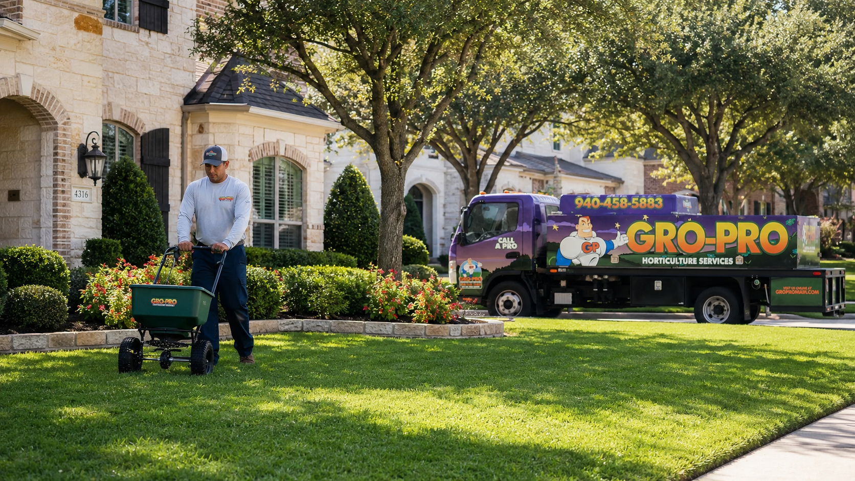 Person mowing a grassy lawn with a black push mower near a wooden fence