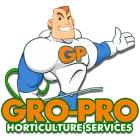 GP Gro-Pro Horticulture Services logo with a smiling white-and-blue mascot holding a thumbs-up