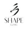 The logo for shape clinic is a black and white logo with a brush stroke.