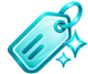 Turquoise luggage tag icon with sparkles and a looped ring