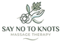 Say No to Knots massage therapy logo with green plant and knot design