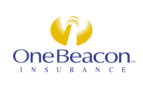 The logo for one beacon insurance is yellow and blue
