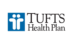 A blue and black logo for tufts health plan