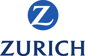 A blue and white logo for zurich on a white background