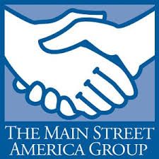 The main street america group logo is a handshake between two people.