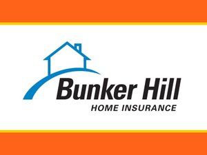 A logo for bunker hill home insurance with a house on a hill
