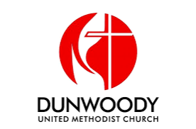 Dunwoody United Methodist Church logo in red and black with a cross symbol