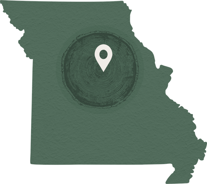 A Map of Missouri Highlighting Big Tree Construction's Service Areas Throughout Central Missouri.