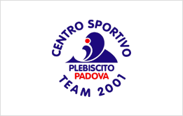 Logo del Centro Sportivo Plebiscito Padova Team 2001, raffigurante un'onda blu con un punto rosso, circondata da una scritta blu.