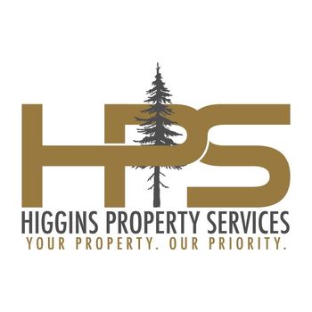 Higgins Property Services logo with gold HPS letters, pine tree, and tagline "Your property. Our priority."