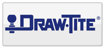 A blue and white draw tite logo on a white background