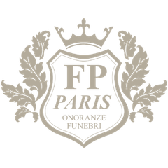 Logo per FP Paris, servizi funebri. Scudo con corona e fogliame, 