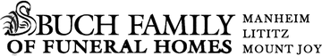 Buch Family of Funeral Homes logo, with the locations: Manheim, Lititz, Mount Joy.
