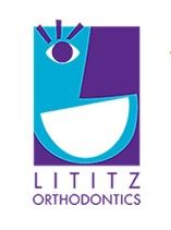 Logo for Lititz Orthodontics: Smiling face with open mouth, light blue, purple, and white.
