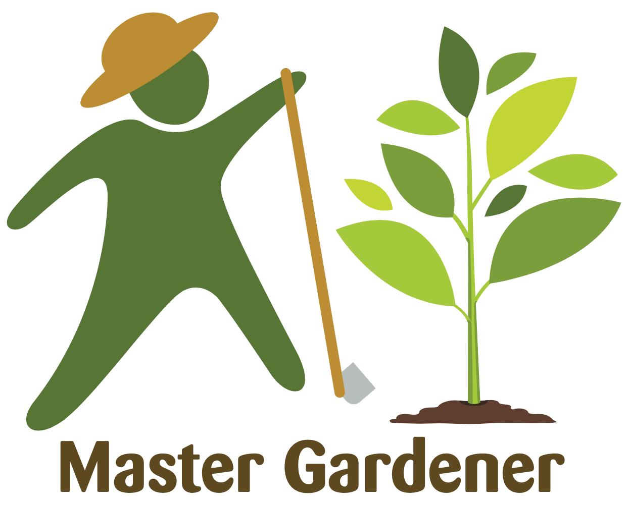 Green figure with hat and hoe, near a young plant. Text: Master Gardener.
