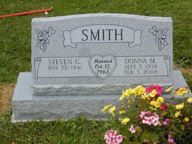 Smith family gravestone with flowers at the base
