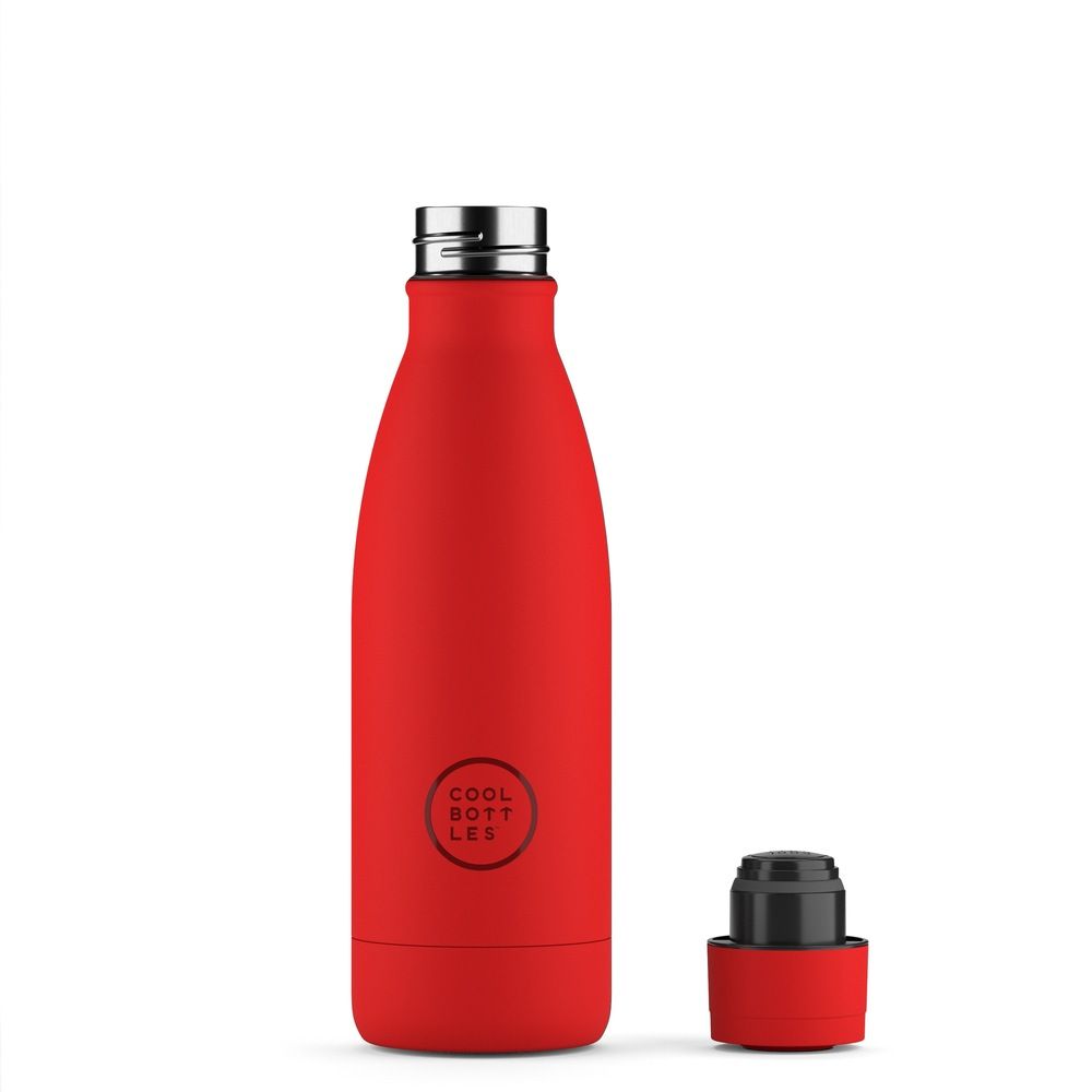 Garrafa térmica vermelha da Cool Bottles com tampa aberta