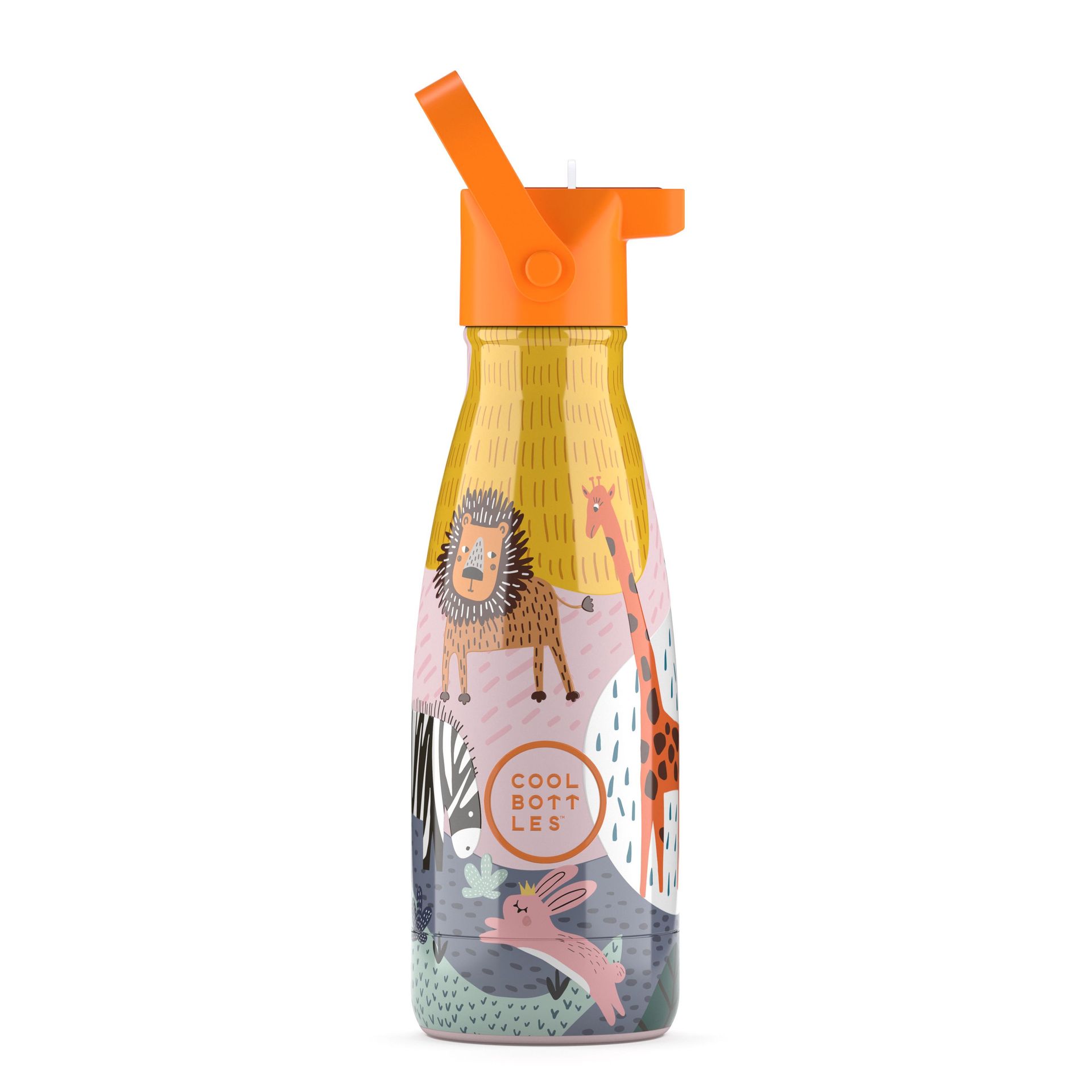 Garrafa térmica com um leão, uma girafa e uma zebra da Cool Bottles