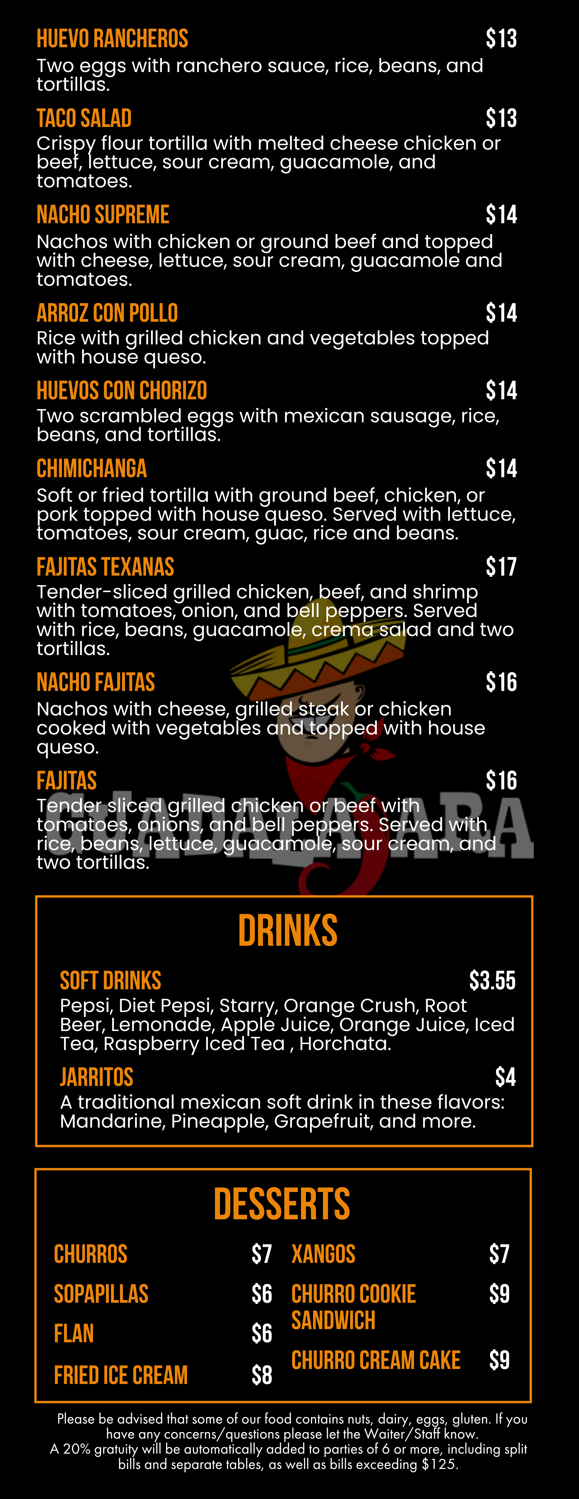 Menu from restaurant 