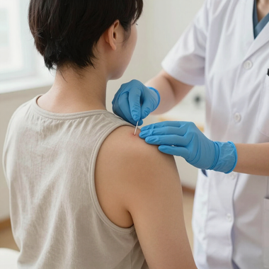 Doctor giving a vaccine injection in a patient’s upper arm