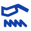 Un logo bleu avec une vague et la lettre m sur fond blanc.