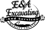 E&A Excavating and Services logo with bulldozer graphic and “Quality Counts” banner