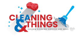 A logo for Cleaning & Things shows a broom and a sponge