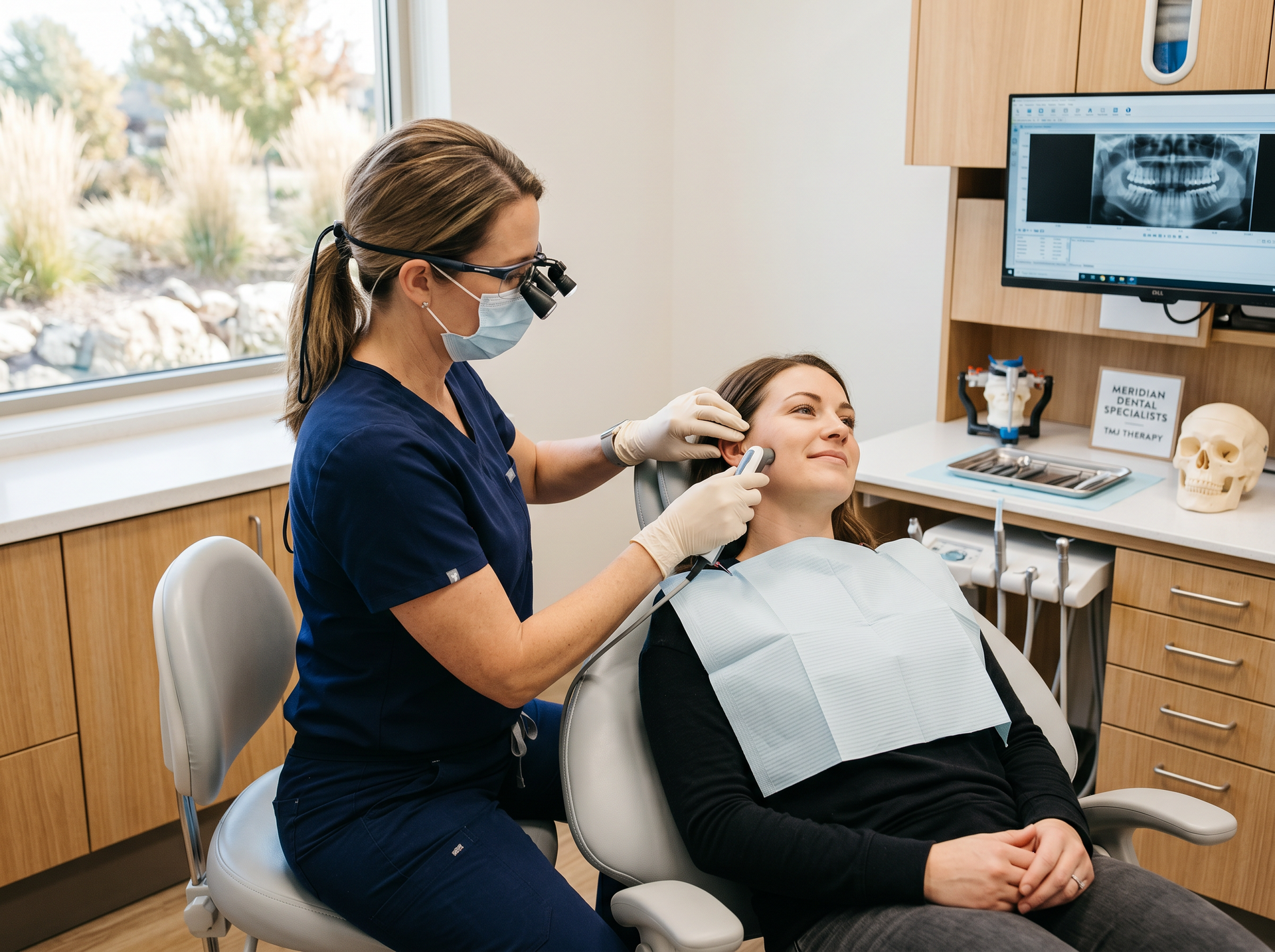 Dentist examining a patient in a dental chair during a checkup