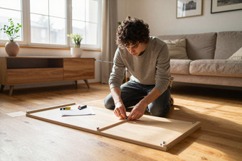Person assembling flat-pack furniture