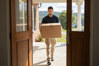 Mover carrying a box during a local move