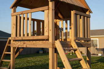Backyard jungle gym being assembled
