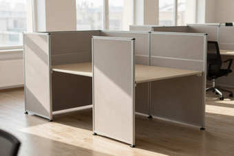 Office cubicle system being assembled