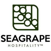 The logo for sea grape hospitality shows a bunch of grapes in a square.