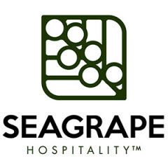 The logo for sea grape hospitality shows a bunch of grapes in a square.
