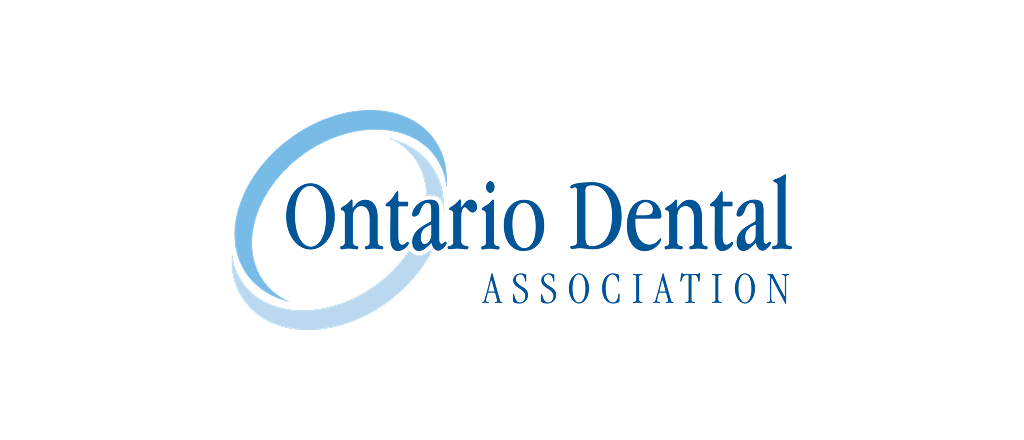 Ontario Dental Association logo in blue text with a light blue crescent swoosh