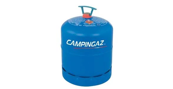 Bombola di gas Campingaz blu con valvola sulla parte superiore