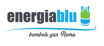 Logo Energialblu con fiamma di gas blu e verde e scritta “bombeole gas Roma”.